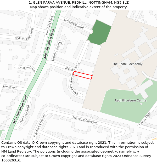1, GLEN PARVA AVENUE, REDHILL, NOTTINGHAM, NG5 8LZ: Location map and indicative extent of plot
