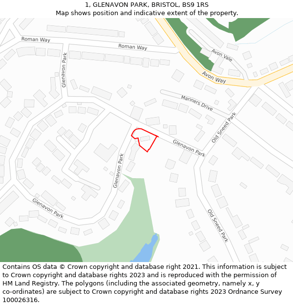 1, GLENAVON PARK, BRISTOL, BS9 1RS: Location map and indicative extent of plot