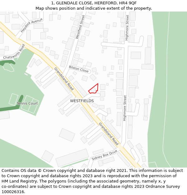 1, GLENDALE CLOSE, HEREFORD, HR4 9QF: Location map and indicative extent of plot