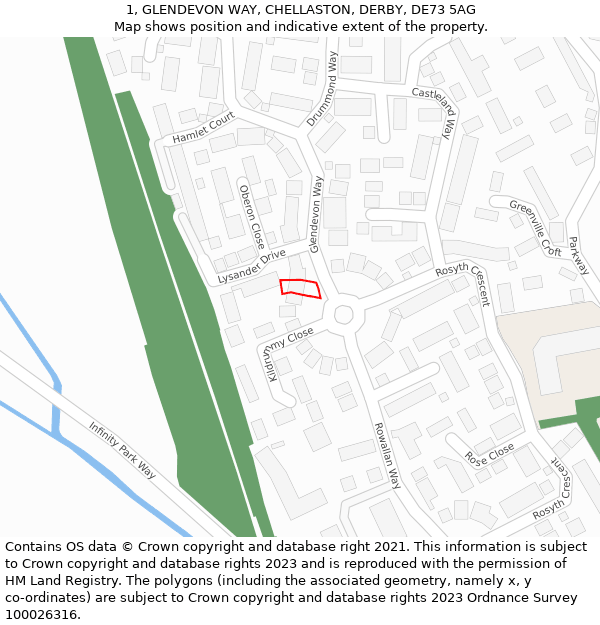 1, GLENDEVON WAY, CHELLASTON, DERBY, DE73 5AG: Location map and indicative extent of plot