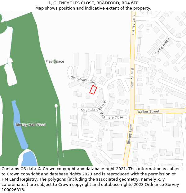 1, GLENEAGLES CLOSE, BRADFORD, BD4 6FB: Location map and indicative extent of plot