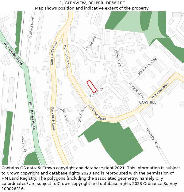 1, GLENVIEW, BELPER, DE56 1PE: Location map and indicative extent of plot