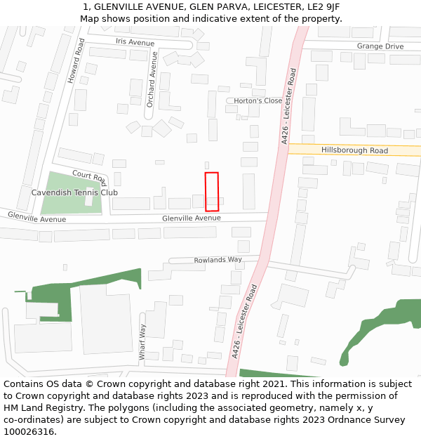 1, GLENVILLE AVENUE, GLEN PARVA, LEICESTER, LE2 9JF: Location map and indicative extent of plot
