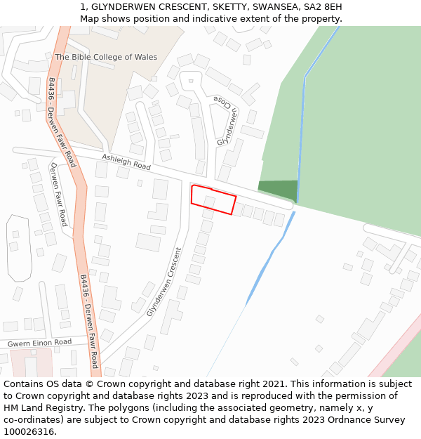 1, GLYNDERWEN CRESCENT, SKETTY, SWANSEA, SA2 8EH: Location map and indicative extent of plot