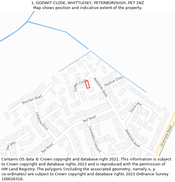 1, GODWIT CLOSE, WHITTLESEY, PETERBOROUGH, PE7 1NZ: Location map and indicative extent of plot