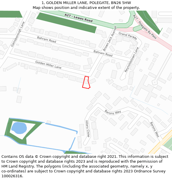 1, GOLDEN MILLER LANE, POLEGATE, BN26 5HW: Location map and indicative extent of plot