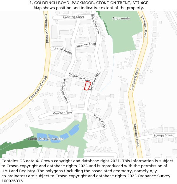 1, GOLDFINCH ROAD, PACKMOOR, STOKE-ON-TRENT, ST7 4GF: Location map and indicative extent of plot