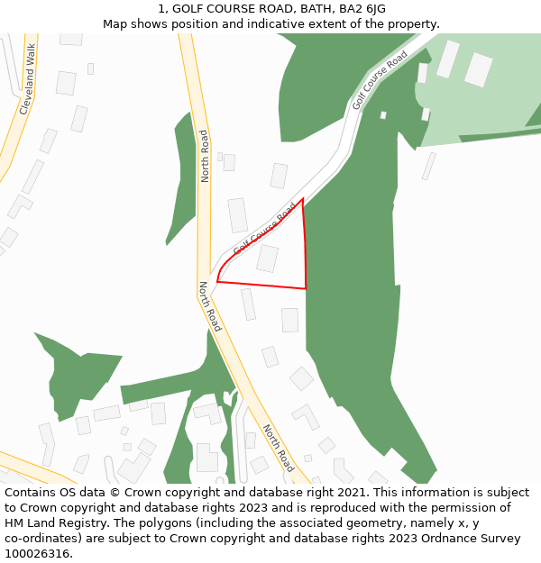 1, GOLF COURSE ROAD, BATH, BA2 6JG: Location map and indicative extent of plot