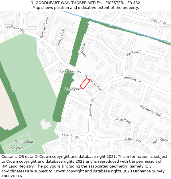 1, GOODHEART WAY, THORPE ASTLEY, LEICESTER, LE3 3RX: Location map and indicative extent of plot