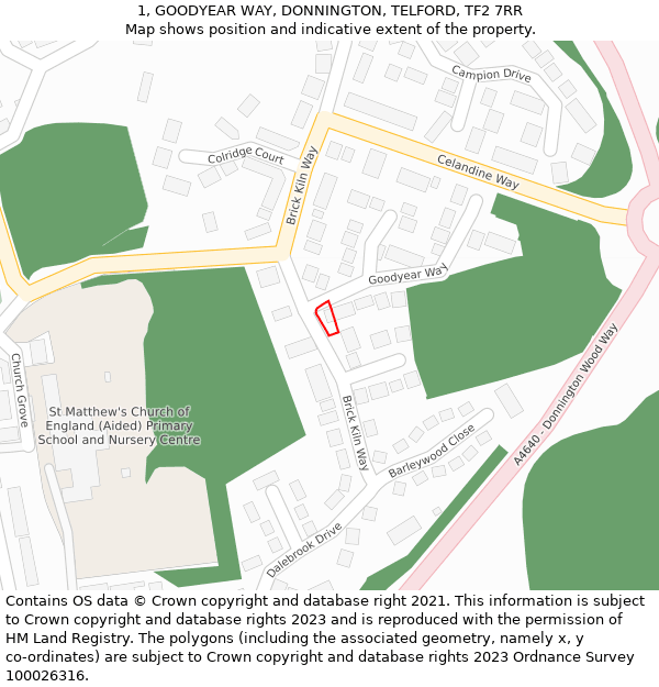 1, GOODYEAR WAY, DONNINGTON, TELFORD, TF2 7RR: Location map and indicative extent of plot