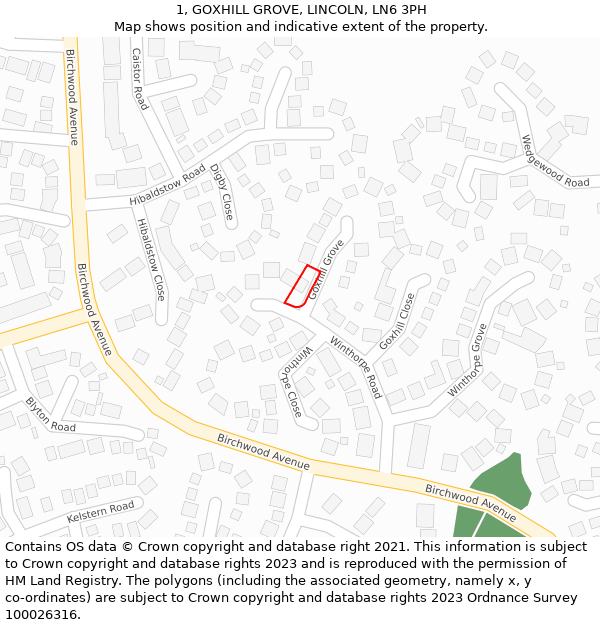 1, GOXHILL GROVE, LINCOLN, LN6 3PH: Location map and indicative extent of plot