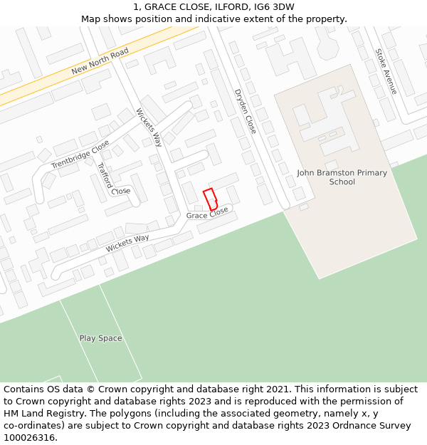1, GRACE CLOSE, ILFORD, IG6 3DW: Location map and indicative extent of plot