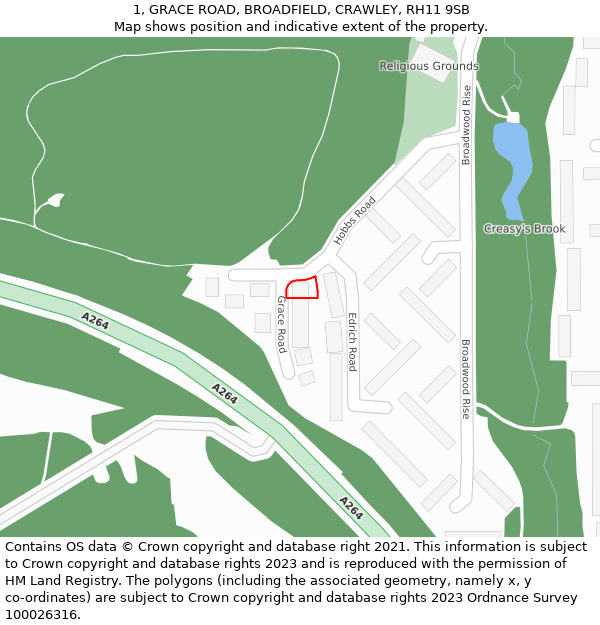 1, GRACE ROAD, BROADFIELD, CRAWLEY, RH11 9SB: Location map and indicative extent of plot