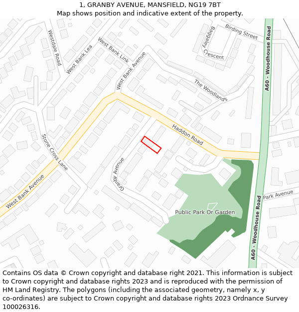 1, GRANBY AVENUE, MANSFIELD, NG19 7BT: Location map and indicative extent of plot