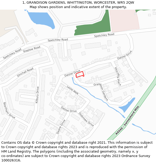 1, GRANDISON GARDENS, WHITTINGTON, WORCESTER, WR5 2QW: Location map and indicative extent of plot