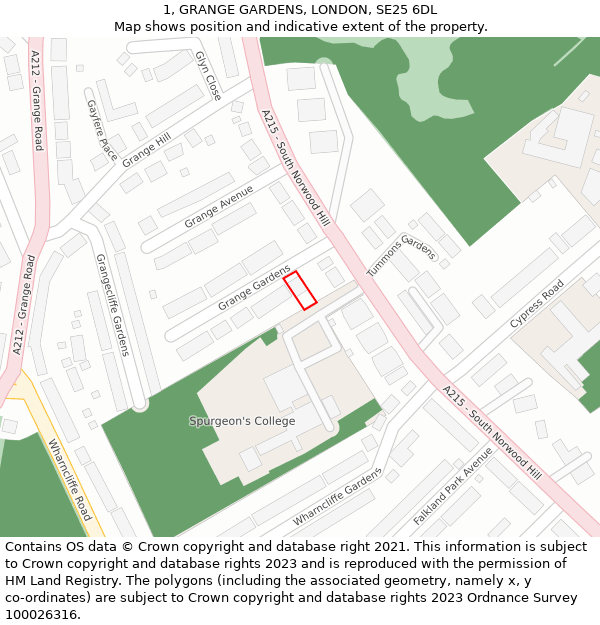 1, GRANGE GARDENS, LONDON, SE25 6DL: Location map and indicative extent of plot