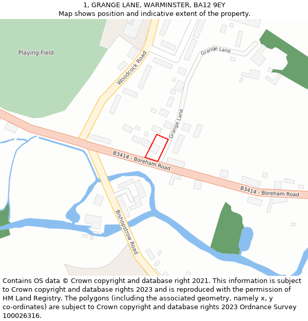 1, GRANGE LANE, WARMINSTER, BA12 9EY: Location map and indicative extent of plot
