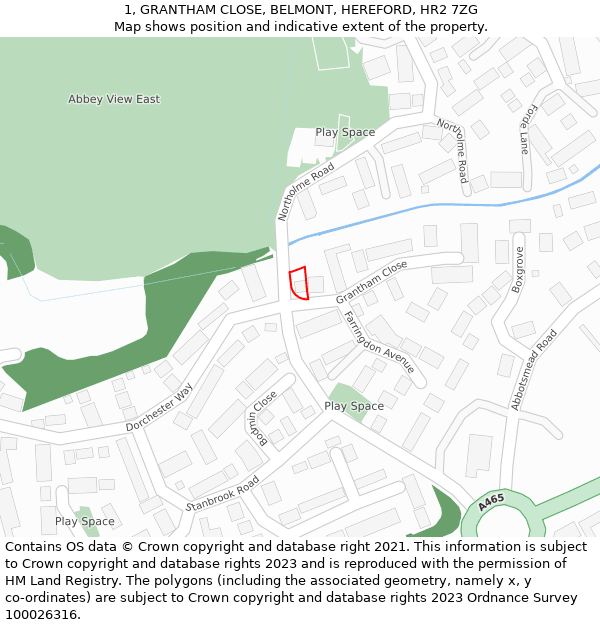 1, GRANTHAM CLOSE, BELMONT, HEREFORD, HR2 7ZG: Location map and indicative extent of plot