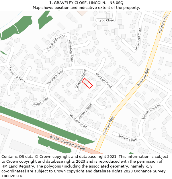 1, GRAVELEY CLOSE, LINCOLN, LN6 0SQ: Location map and indicative extent of plot