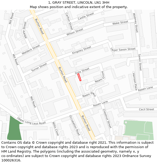 1, GRAY STREET, LINCOLN, LN1 3HH: Location map and indicative extent of plot