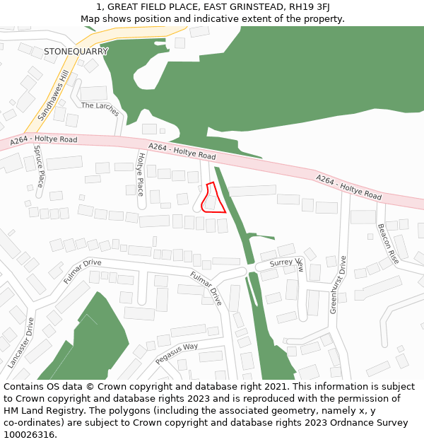 1, GREAT FIELD PLACE, EAST GRINSTEAD, RH19 3FJ: Location map and indicative extent of plot