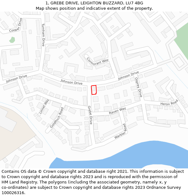 1, GREBE DRIVE, LEIGHTON BUZZARD, LU7 4BG: Location map and indicative extent of plot