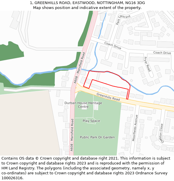 1, GREENHILLS ROAD, EASTWOOD, NOTTINGHAM, NG16 3DG: Location map and indicative extent of plot
