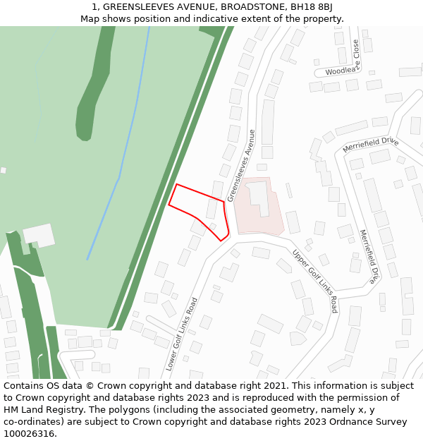 1, GREENSLEEVES AVENUE, BROADSTONE, BH18 8BJ: Location map and indicative extent of plot