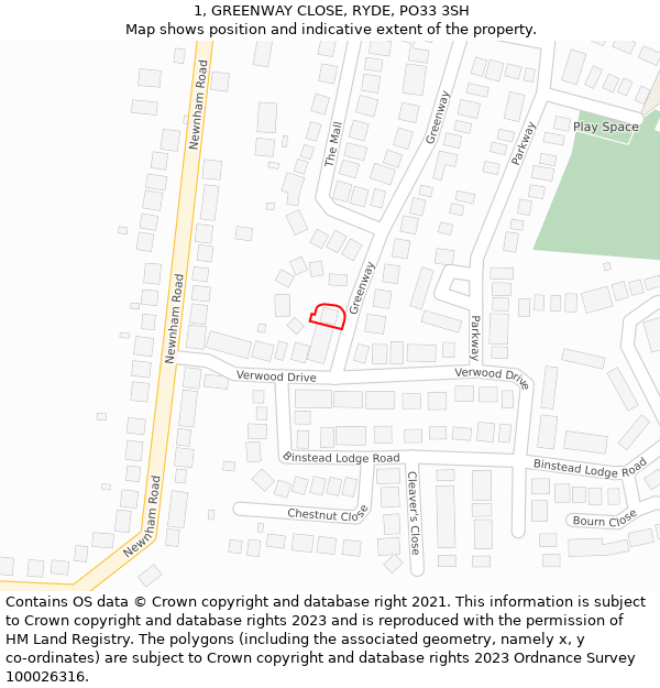 1, GREENWAY CLOSE, RYDE, PO33 3SH: Location map and indicative extent of plot