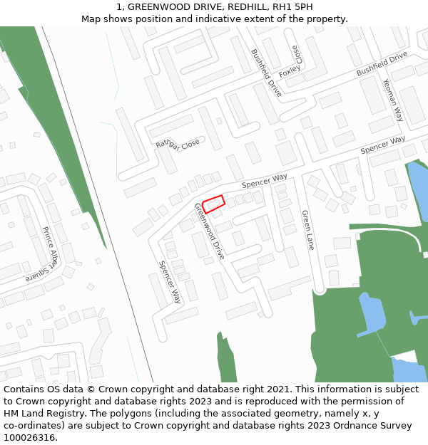 1, GREENWOOD DRIVE, REDHILL, RH1 5PH: Location map and indicative extent of plot