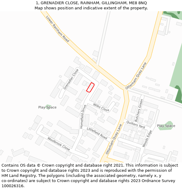 1, GRENADIER CLOSE, RAINHAM, GILLINGHAM, ME8 8NQ: Location map and indicative extent of plot