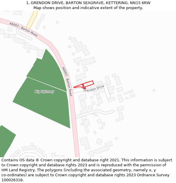 1, GRENDON DRIVE, BARTON SEAGRAVE, KETTERING, NN15 6RW: Location map and indicative extent of plot