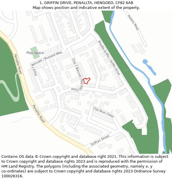 1, GRIFFIN DRIVE, PENALLTA, HENGOED, CF82 6AB: Location map and indicative extent of plot