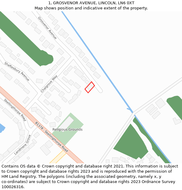 1, GROSVENOR AVENUE, LINCOLN, LN6 0XT: Location map and indicative extent of plot