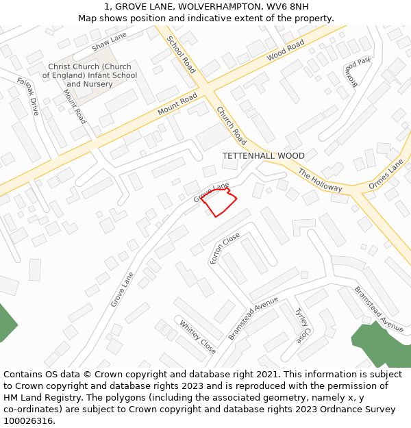 1, GROVE LANE, WOLVERHAMPTON, WV6 8NH: Location map and indicative extent of plot