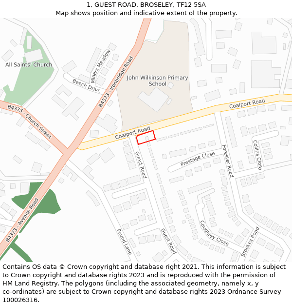 1, GUEST ROAD, BROSELEY, TF12 5SA: Location map and indicative extent of plot