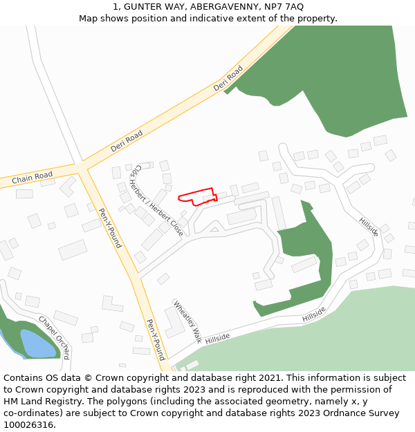 1, GUNTER WAY, ABERGAVENNY, NP7 7AQ: Location map and indicative extent of plot