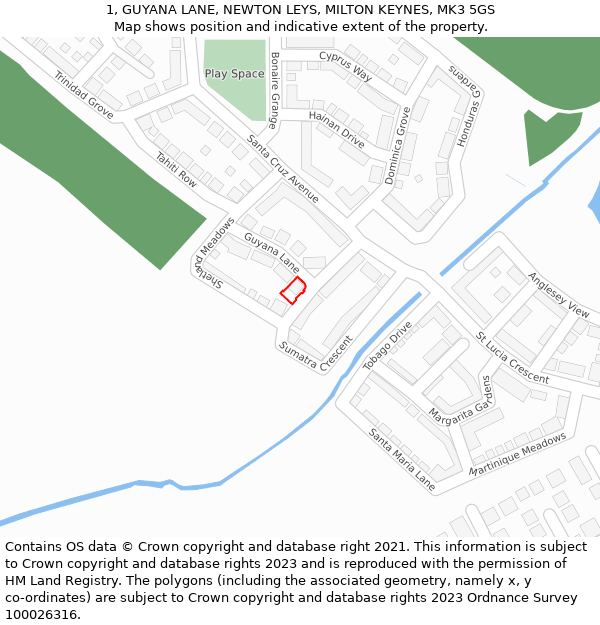 1, GUYANA LANE, NEWTON LEYS, MILTON KEYNES, MK3 5GS: Location map and indicative extent of plot