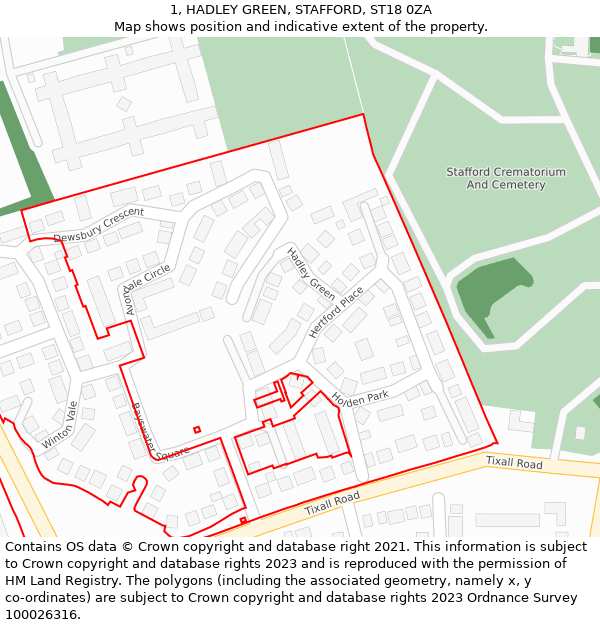 1, HADLEY GREEN, STAFFORD, ST18 0ZA: Location map and indicative extent of plot