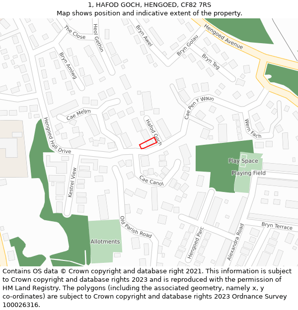 1, HAFOD GOCH, HENGOED, CF82 7RS: Location map and indicative extent of plot