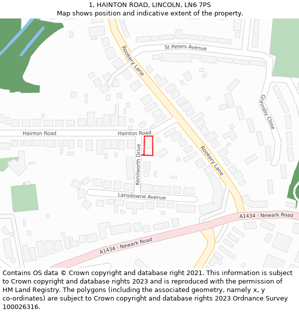 1, HAINTON ROAD, LINCOLN, LN6 7PS: Location map and indicative extent of plot