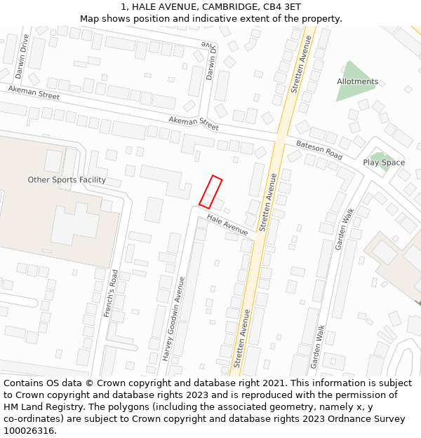 1, HALE AVENUE, CAMBRIDGE, CB4 3ET: Location map and indicative extent of plot