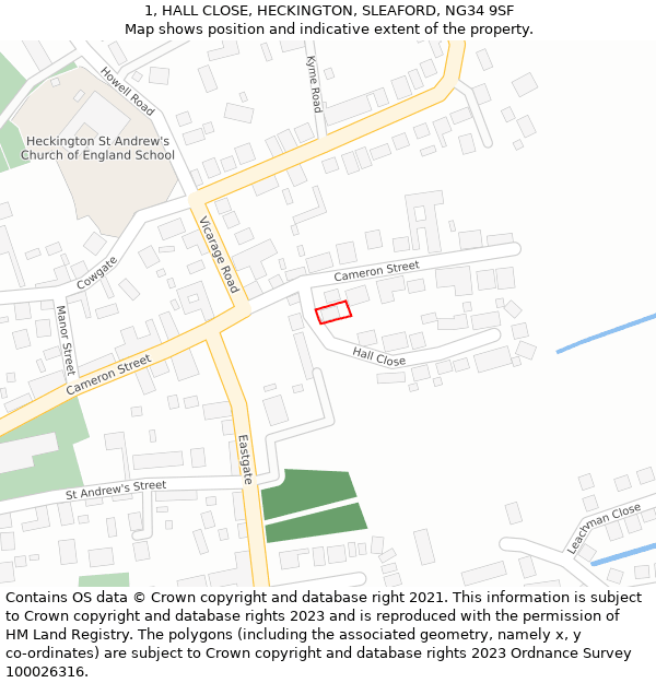 1, HALL CLOSE, HECKINGTON, SLEAFORD, NG34 9SF: Location map and indicative extent of plot