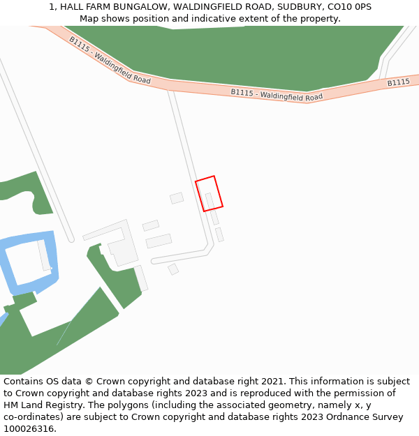 1, HALL FARM BUNGALOW, WALDINGFIELD ROAD, SUDBURY, CO10 0PS: Location map and indicative extent of plot