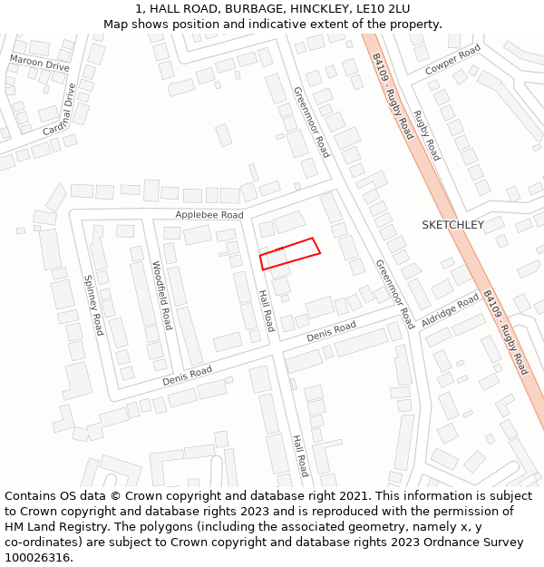 1, HALL ROAD, BURBAGE, HINCKLEY, LE10 2LU: Location map and indicative extent of plot