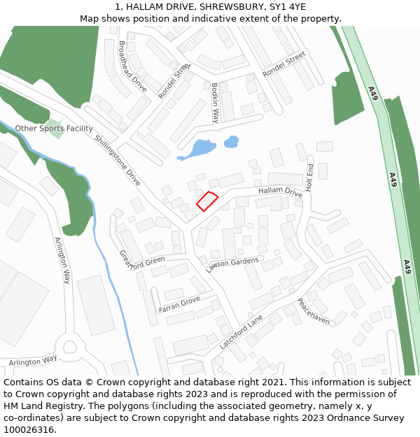 1, HALLAM DRIVE, SHREWSBURY, SY1 4YE: Location map and indicative extent of plot