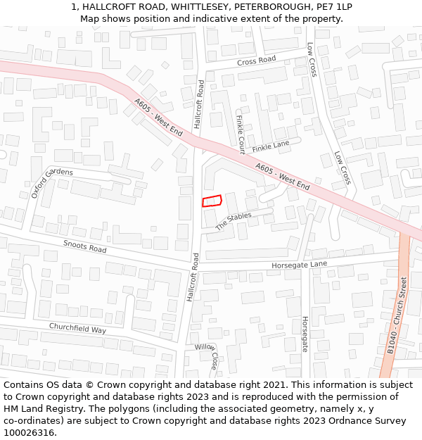 1, HALLCROFT ROAD, WHITTLESEY, PETERBOROUGH, PE7 1LP: Location map and indicative extent of plot