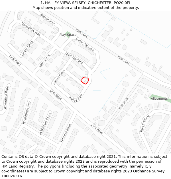 1, HALLEY VIEW, SELSEY, CHICHESTER, PO20 0FL: Location map and indicative extent of plot