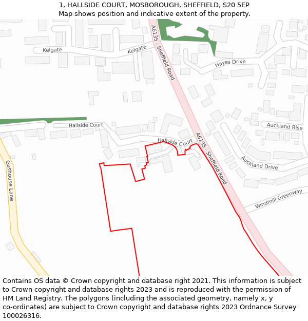 1, HALLSIDE COURT, MOSBOROUGH, SHEFFIELD, S20 5EP: Location map and indicative extent of plot