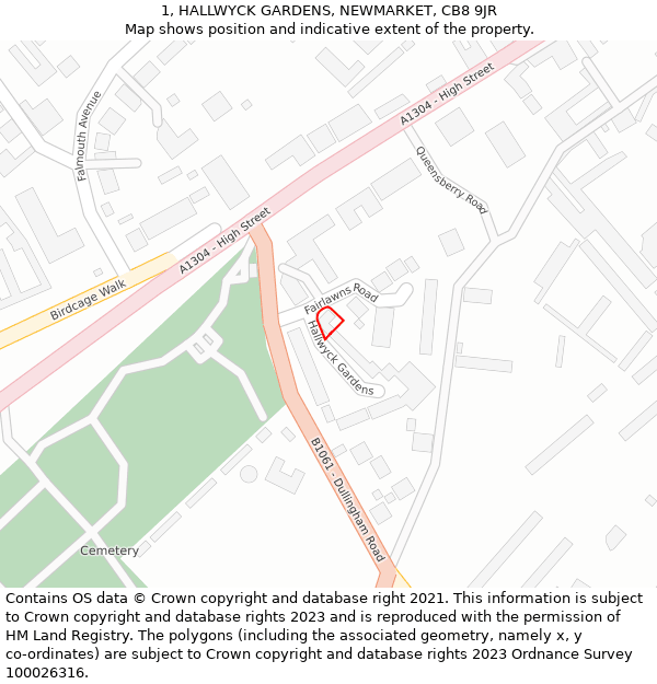 1, HALLWYCK GARDENS, NEWMARKET, CB8 9JR: Location map and indicative extent of plot